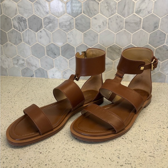 Michael Kors Brown Leather Strappy Sandals - Picture 1 of 5